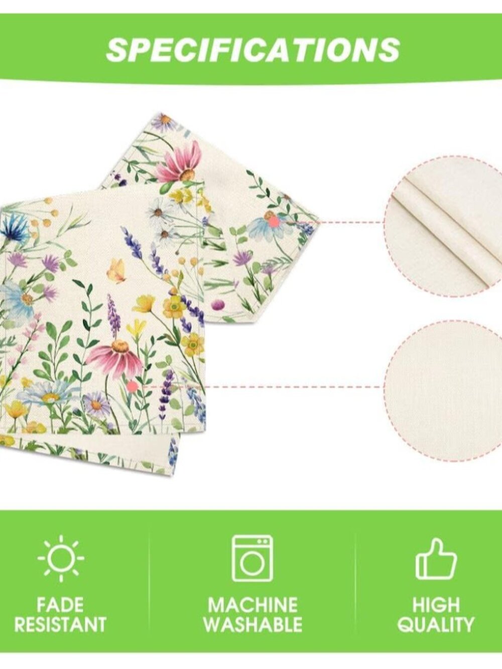 Daisy Eucalyptus Lavender Floral Leaves Summer Table Runner, Spring Kitchen Dini - Picture 5 of 7